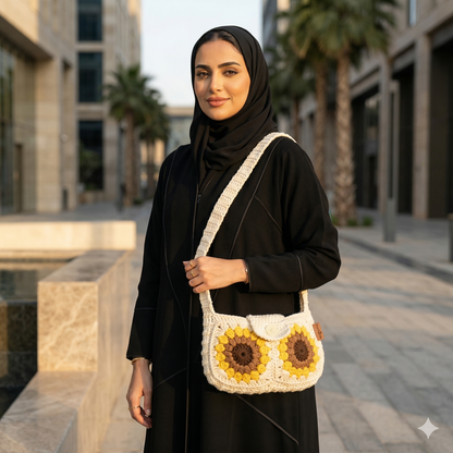Hand Crocheted Sunflower Shoulder Rectangular Bag