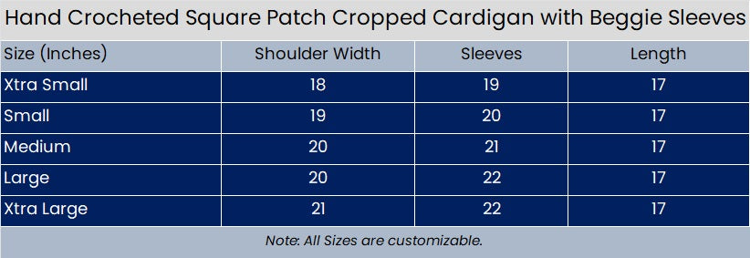 Hand Crocheted Square Patch Cropped Cardigan with Baggie Sleeves