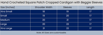 Hand Crocheted Square Patch Cropped Cardigan with Baggie Sleeves