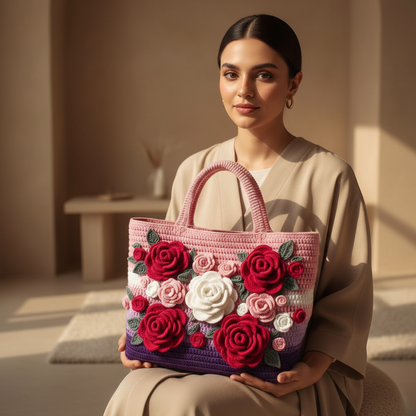 Hand Crochet Rose Hand Bag