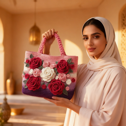 Hand Crochet Rose Hand Bag