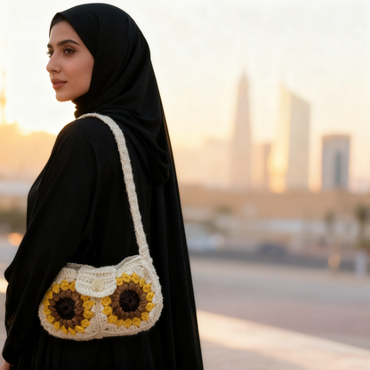 Hand Crocheted Sunflower Shoulder Rectangular Bag