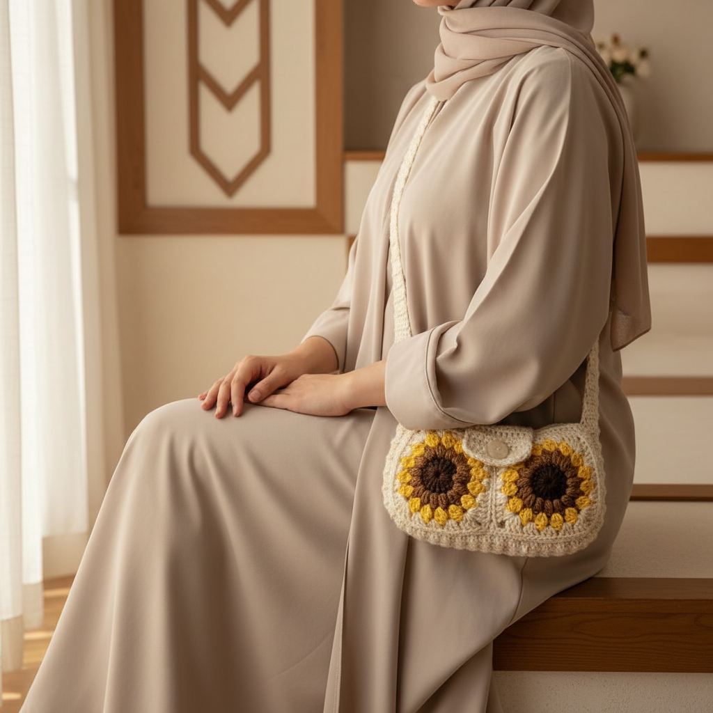 Hand Crocheted Sunflower Shoulder Rectangular Bag
