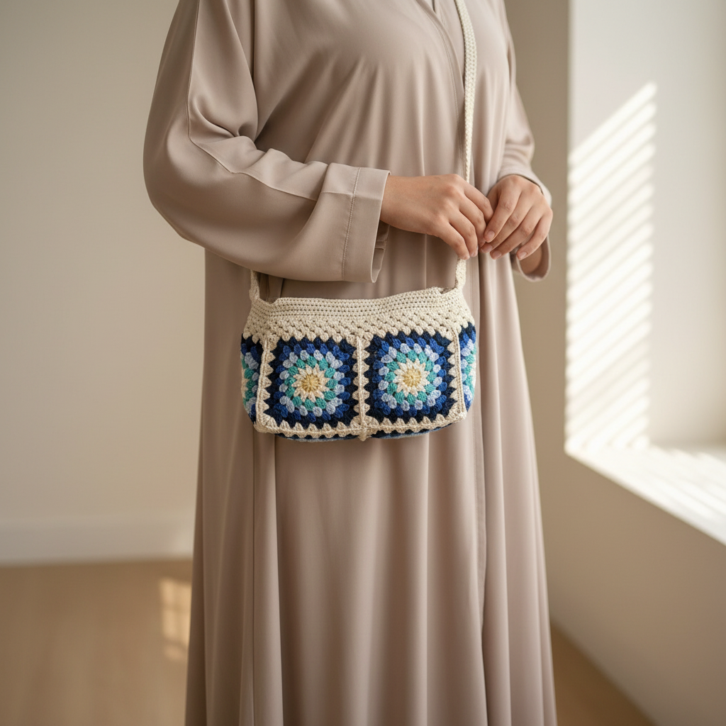 Hand Crocheted Rectangle Shoulder Pouch