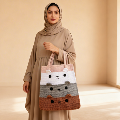 Hand Crocheted Three Bears Tote Bag