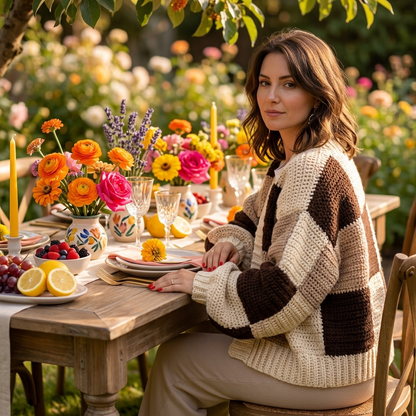 Hand Crocheted Square Patch Cropped Cardigan with Baggie Sleeves