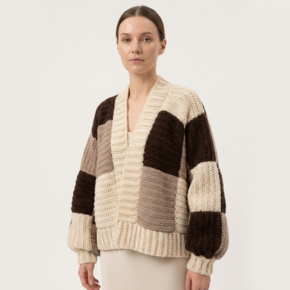 Hand Crocheted Square Patch Cropped Cardigan with Baggie Sleeves