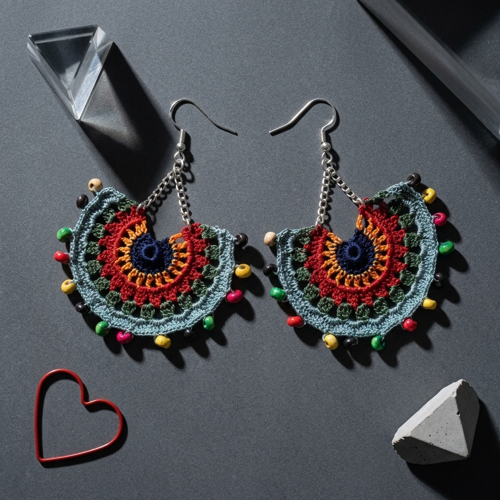 Hand Crocheted Beaded Circular Earrings